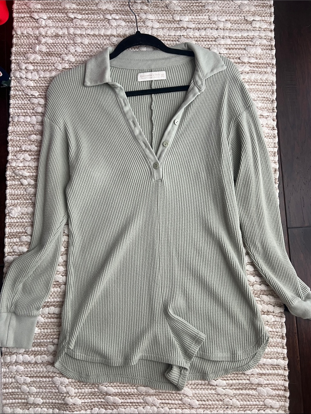 Abercrombie & Fitch Sage Ribbed Collared Henley Long Sleeve